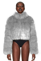 Nookie Tatiana Faux Fur Crop Jacket - Grey