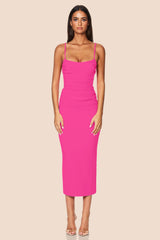 Nookie Tucked Tease Midi Dress - Neon Pink