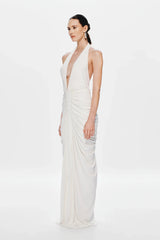 Misha Venus Gathered Cupro Dress - Ivory