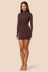 Nookie Allegra Long Sleeve Mini Dress - Cocoa