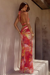 Xylia Halter Maxi Dress - Kiara Peach