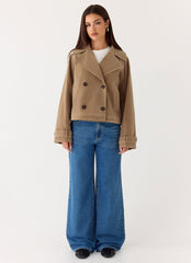 Evan Faux Suede Short Trench Jacket - Tan