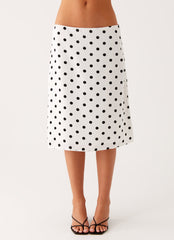 Evoke Chiffon Midi Skirt - White Polka Dot