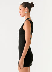 Off The Grid Eyelet Mini Dress - Black