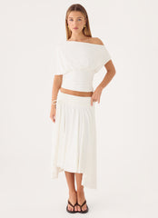 Perrie Asymmetrical Midi Skirt - Cloud Dancer