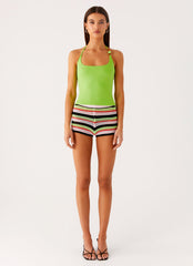 Rahnei Crochet Mini Shorts - Pink Green Black Stripe