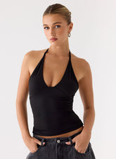 Roll Out Halter Top - Black