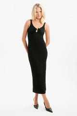 Mason Ribbed Midi Dress - Black