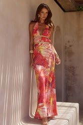 Xylia Halter Maxi Dress - Kiara Peach