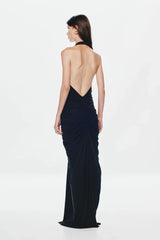 Misha Venus Gathered Cupro Dress - Black
