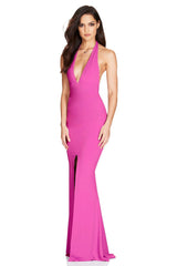 Nookie Illegal Halter Gown - Neon Pink