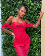 Nookie Dita Mesh Gown - Red/Nude