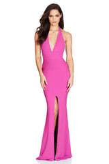 Nookie Illegal Halter Gown - Neon Pink