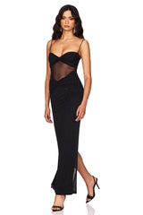 Nookie Crystal Mesh Maxi Dress - Black