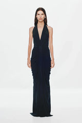 Misha Venus Gathered Cupro Dress - Black