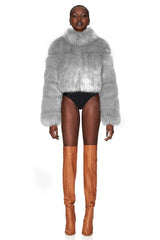 Nookie Tatiana Faux Fur Crop Jacket - Grey