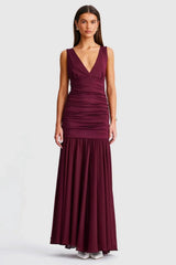Neve V-Neck Maxi Dress - Cranberry