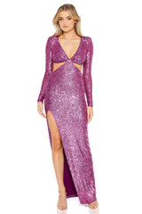 Nookie Sequin Jewel Gown - Berry