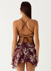 Fiore Asymmetrical Mini Skirt - Espresso Meadow