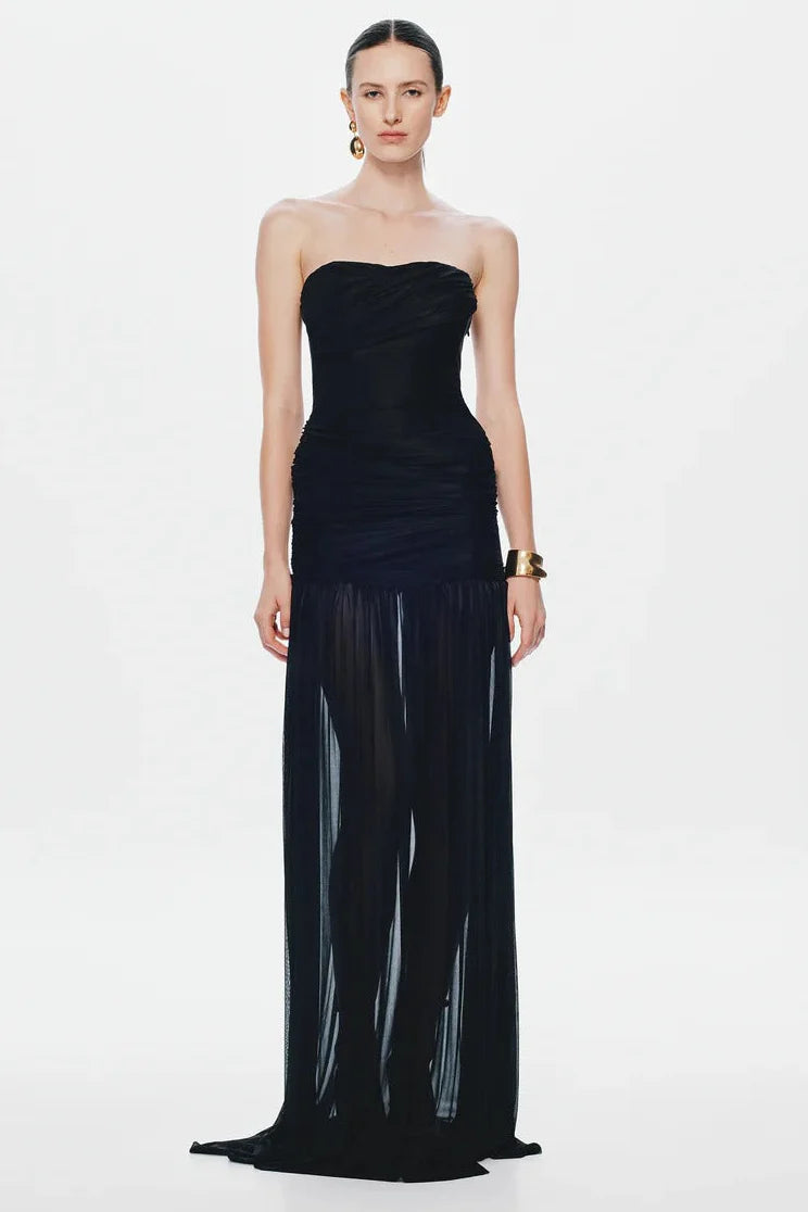 Misha Ember Wrapped Dress - Black
