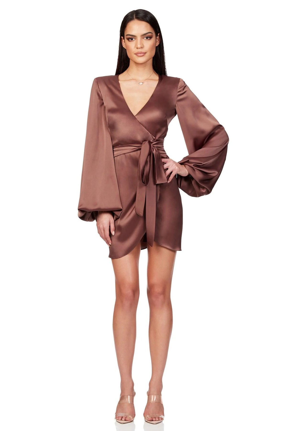 Nookie Stella Satin Mini Dress - Mocha
