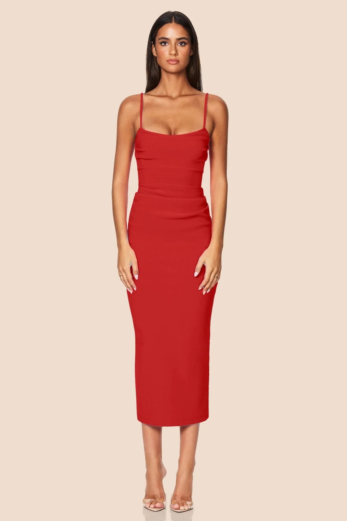 Nookie Tucked Tease Midi Dress - Cherry